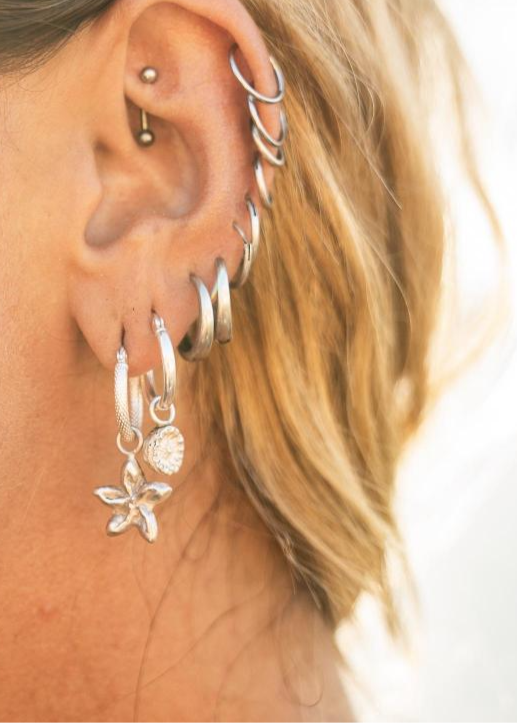 HAWAIIAN FLOWER HOOPS | STERLING SILVER image 2